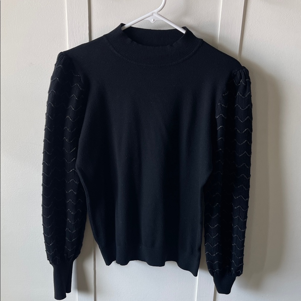 Black Sweater with Textured Sleeves